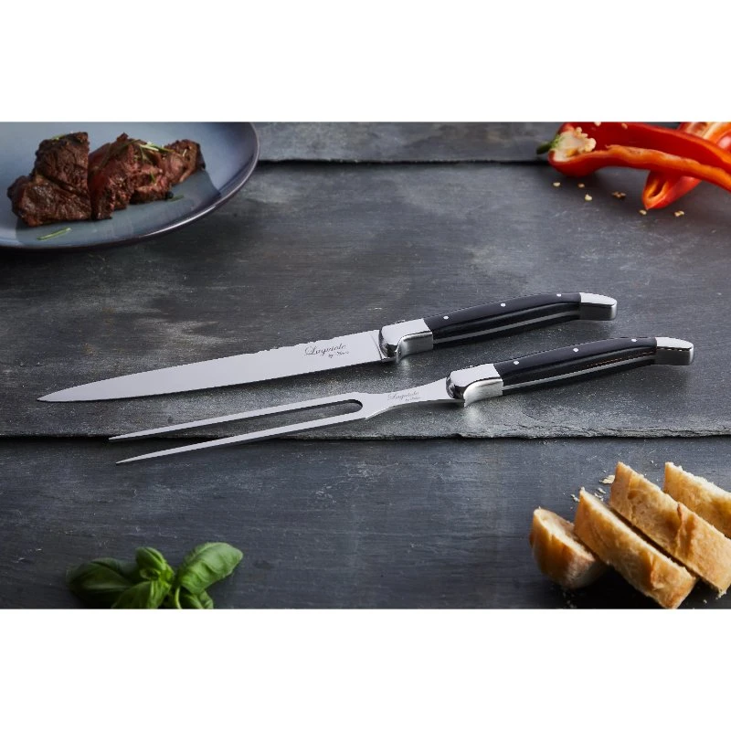 Laguiole by Hâws Tranchierset Tranchiermesser und Gabel 2-teilig 30-LG0013Black  color Svart