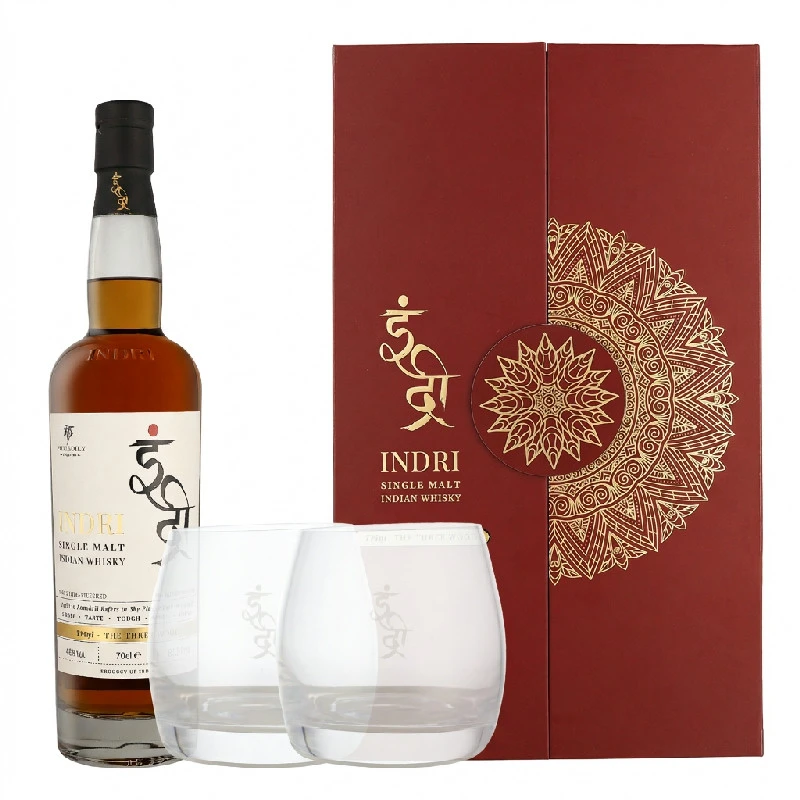 Indri Trini Single Malt Whisky Geschenkset mit 2 Gläsern 70cl L-67-537-00  color Svart