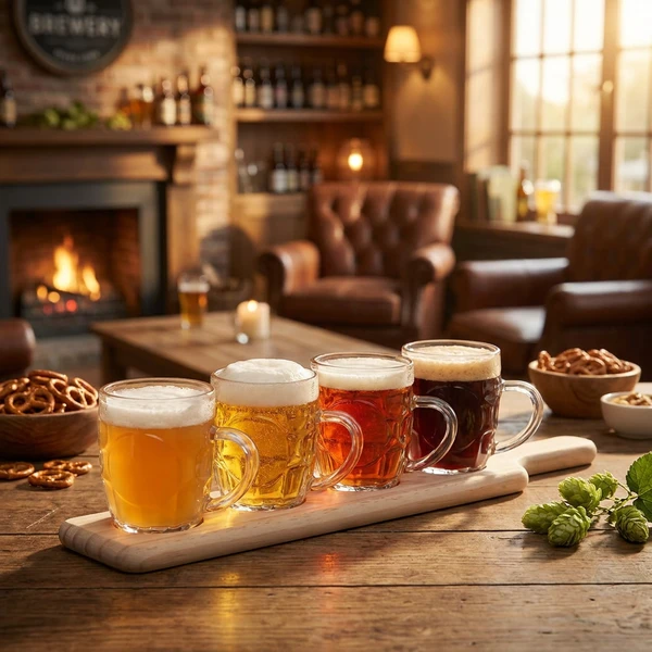 Bierverkostungs-Set aus Holz mit 4 Gläsern à 285 ml 605837  color Svart