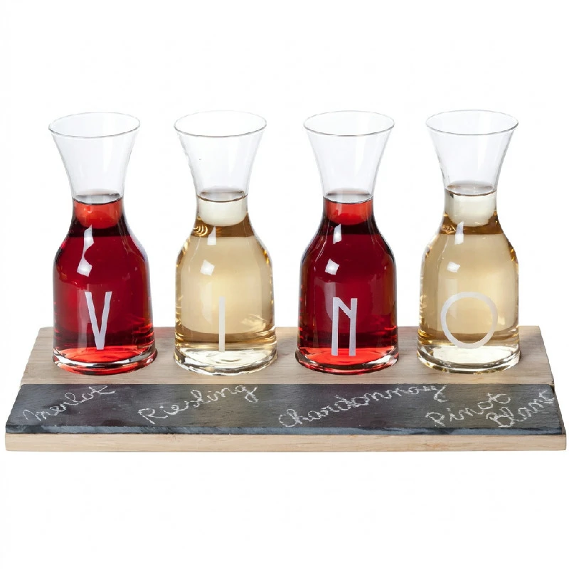 Weinverkostungs-Set mit 4 Karaffen und Schiefertablett 5020753 by COSY & TRENDY color Svart