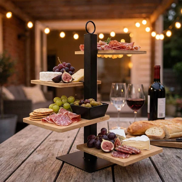 Tapas-Turm mit 4 Bambusbrettern Metallgestell 16cm 3183775 by COSY & TRENDY color Svart