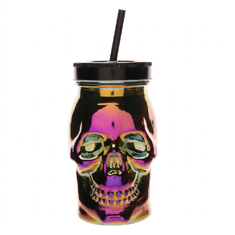 Totenkopf Glas mit Trinkhalm Lila 9x9x15 cm 45cl 3774019 by COSY & TRENDY color Svart