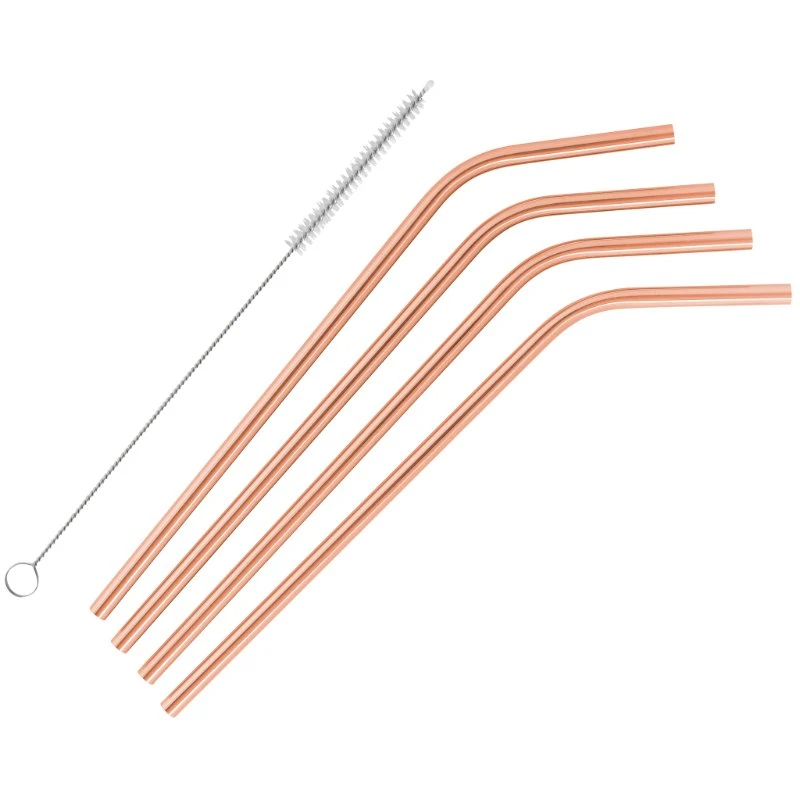 Barprofessional Metall-Trinkhalme mit Knick 6mm - 4 Stk. - Kupfer RIEC004  color Svart