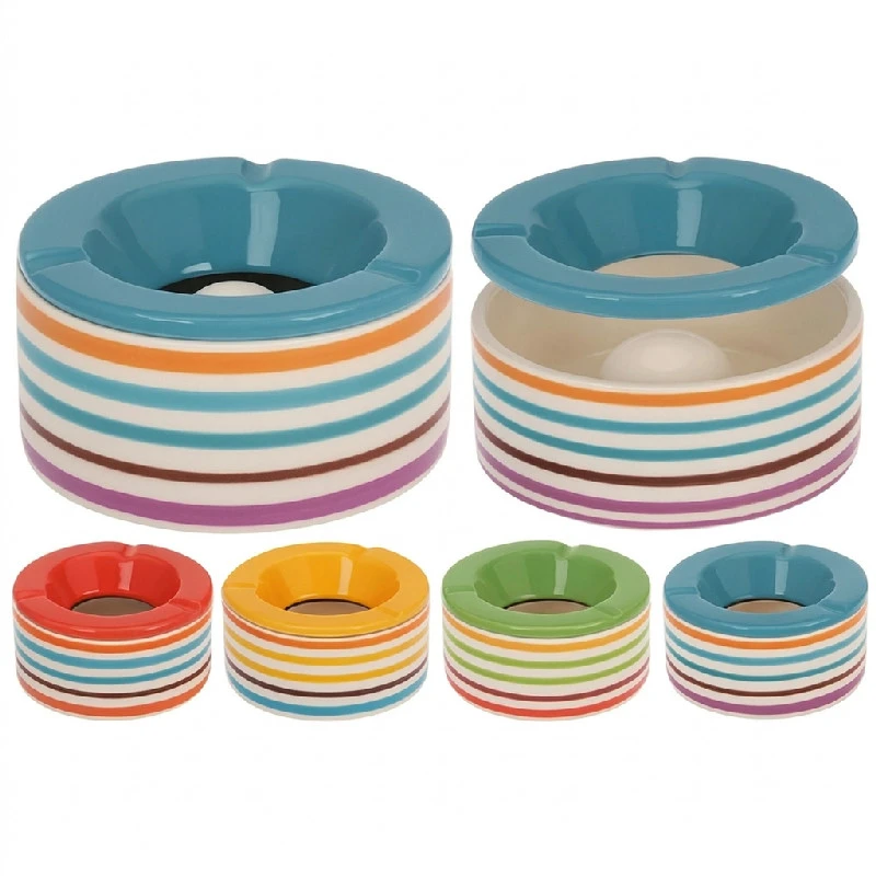 Gestreifter Aschenbecher 12x6 cm 5014227  color Svart