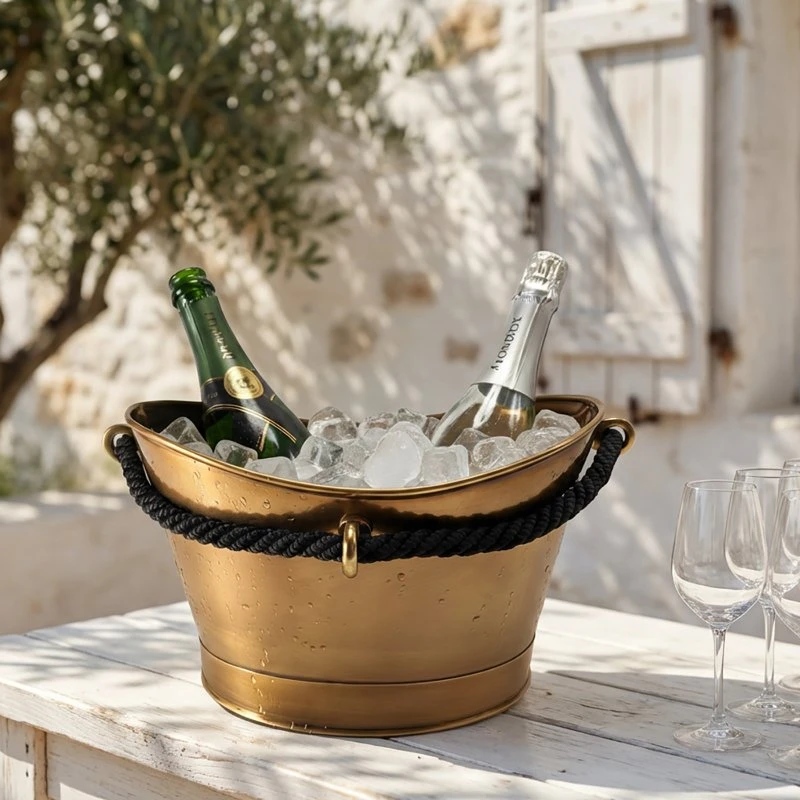 Rivage Premium Antik Champagnerschale / Flaschenkühler mit Seil OVL-6118-RP  color Svart