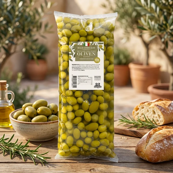 Oliven Bella de Cerignola 1700g Abtropfgewicht 1000g 2121 by Deli Drengene color Svart