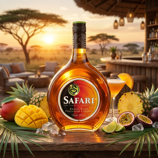 Safari Exotic Fruchtlikör 20% 70 cl 63012 by SAFARI color Svart