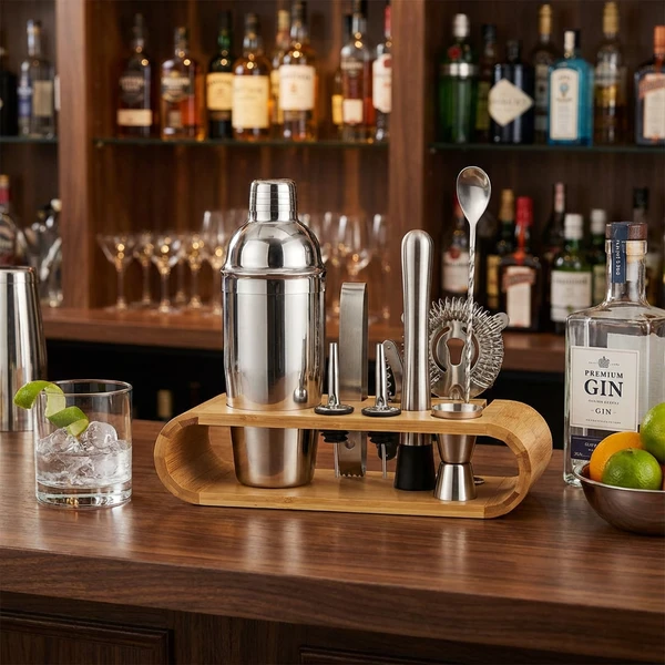 Deluxe Bar-Set mit Bambusständer CG-TJ8 by Barlife color Svart