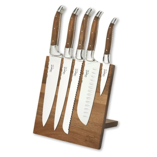 Laguiole By Hâws Chef Messerset mit Block Olivenholz 30-LG0004B by Laguiole By Hâws color Silver/brun