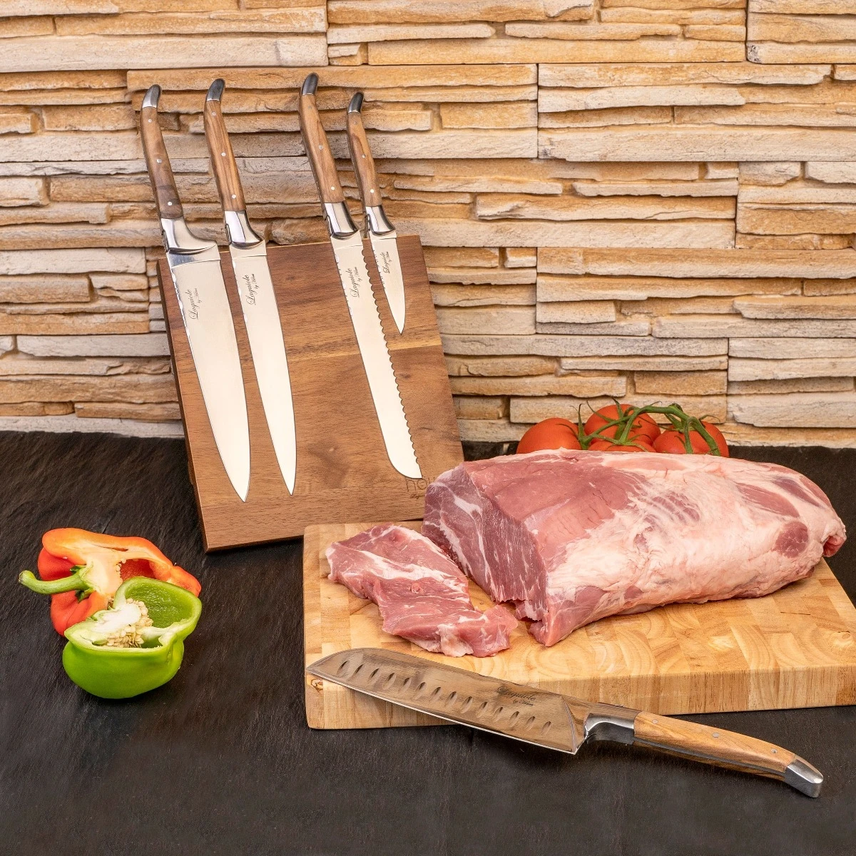 Laguiole By Hâws Chef Messerset mit Block Olivenholz 30-LG0004B by Laguiole By Hâws color Silver/brun