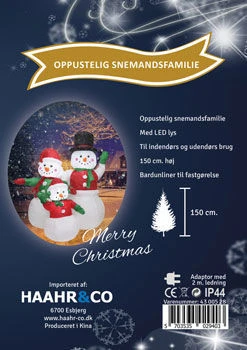 Aufblasbare Schneemannfamilie mit LED-Beleuchtung für innen & außen 150 cm 4300528  color Svart