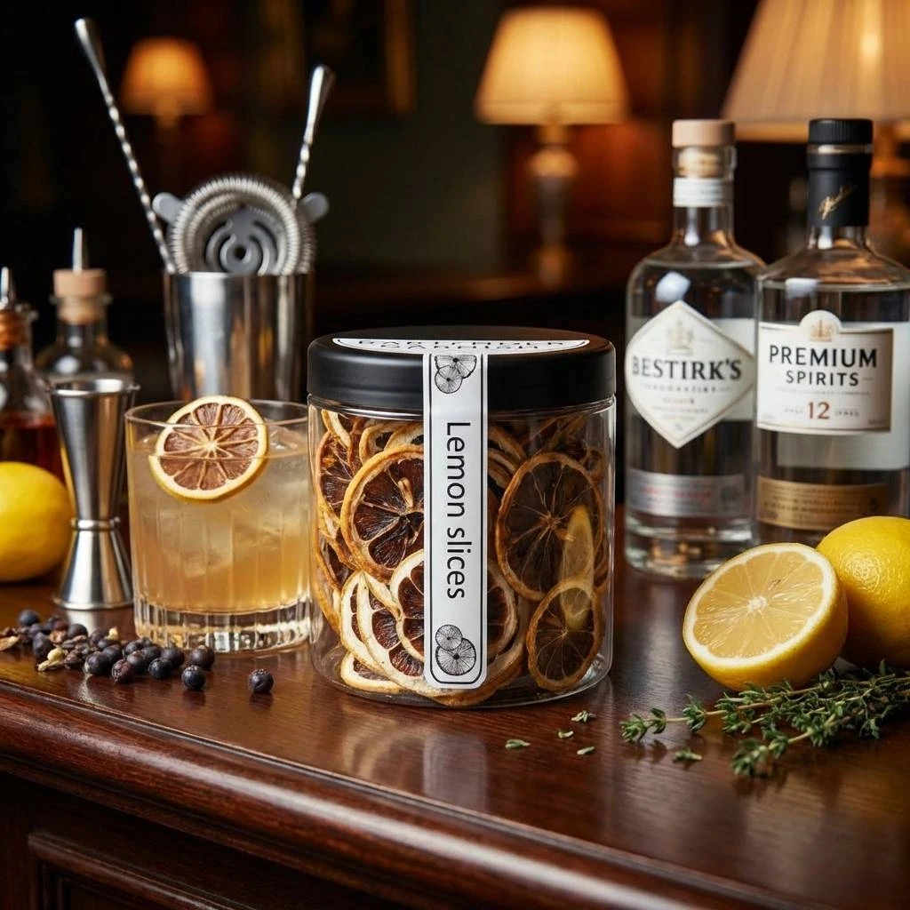 Getrocknete Zitronenscheiben 75 g 8112-1003 by Bartender Garnish color Svart