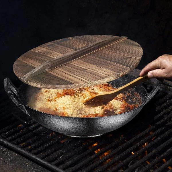 Gusseisen-Wok mit Holzdeckel Ø36 cm 30-WOK1014-3 by Hâws color Svart