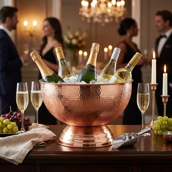 Gehämmerte Champagnerschale Kupfer 38 cm - Genware CHBWL1C by Genware color Svart