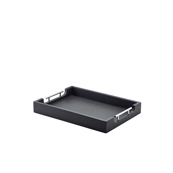 Stabiles Butlertablett Schwarz mit Metallgriffen 45 x 33 cm BTM4533BK by Genware color Svart