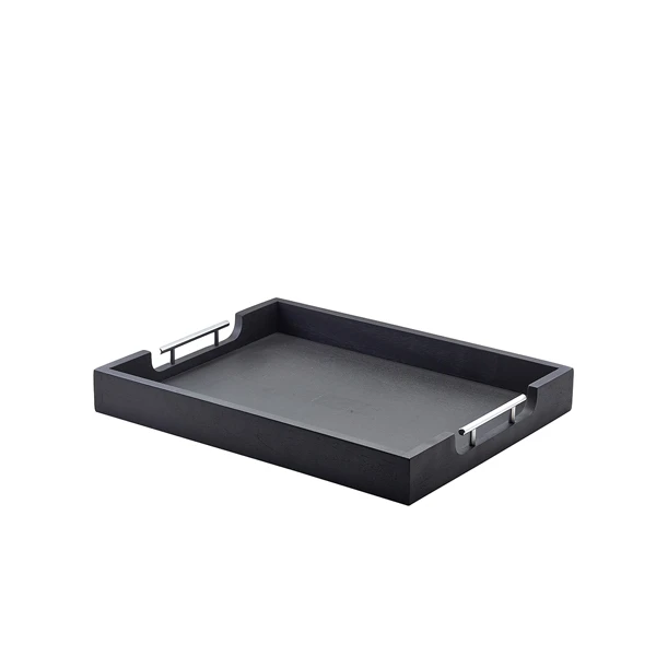Massives schwarzes Butlertablett mit Metallgriffen 50 x 39,5 cm BTM5040BK by Genware color Svart