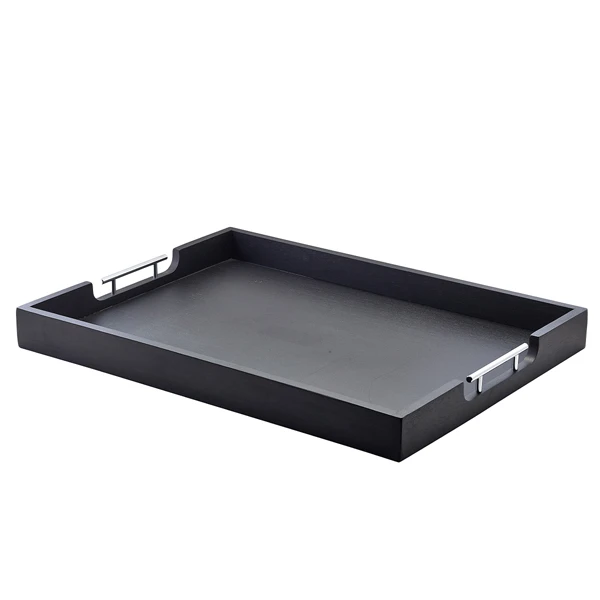 Massives schwarzes Butler-Tablett mit Metallgriffen 65 x 49 cm BTM6549BK by Genware color Svart