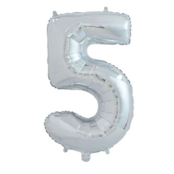 Zahlenballon Zahl "5" Silber 65 cm 4201515  color Svart