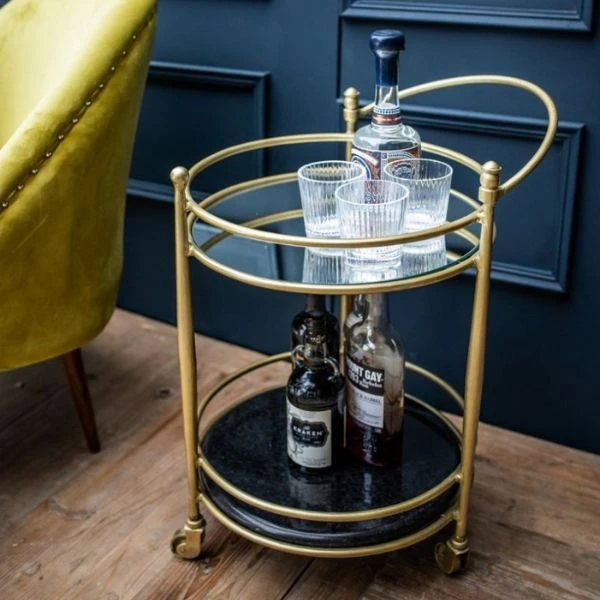 Zweistöckiger Barwagen – Antik 2T-RND-BRS by Culinary Concepts color Svart
