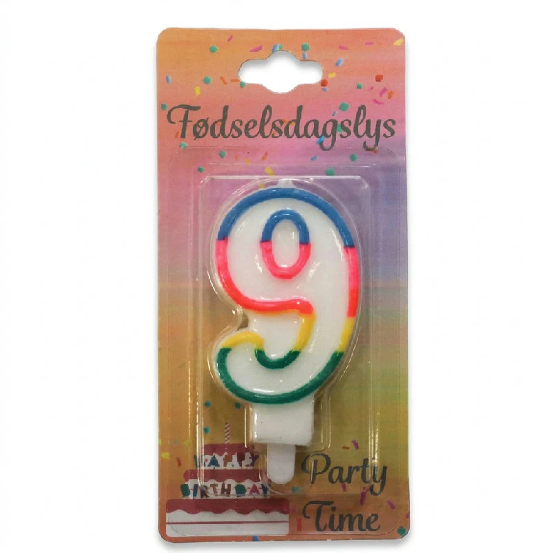 Geburtstagskerze Zahl 9 – Regenbogen-Zahlenkerze, 8,5 cm 4201535-9 by BLoklys color Svart