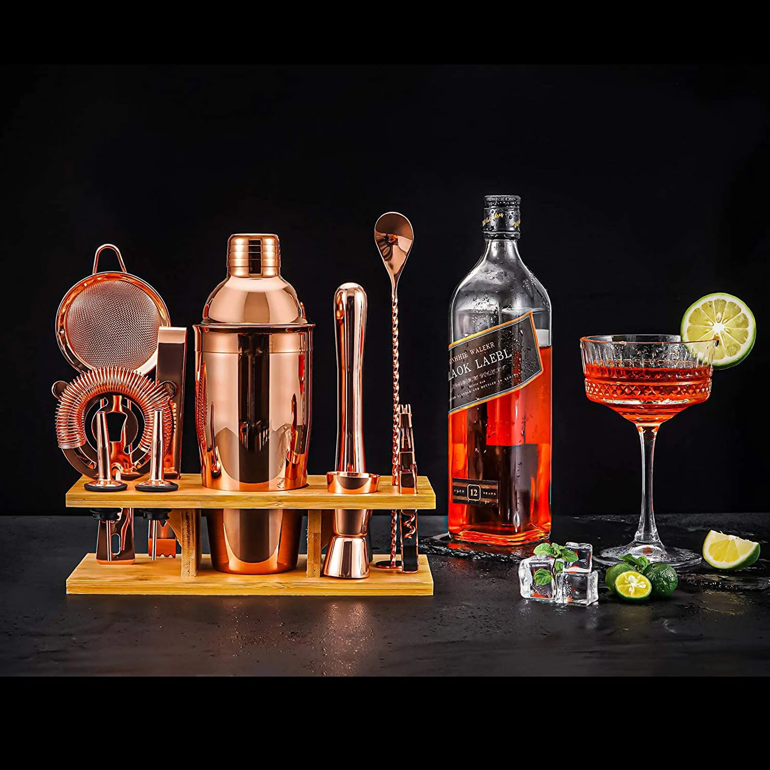 Cocktail-Shaker-Set 11-teilig mit Ständer – Kupfer CG-TJ17 by Barlife color Svart