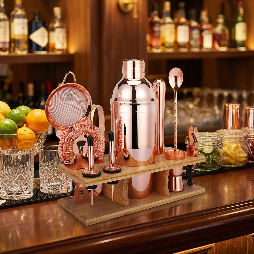 Cocktail-Shaker-Set 11-teilig mit Ständer – Kupfer CG-TJ17 by Barlife color Svart