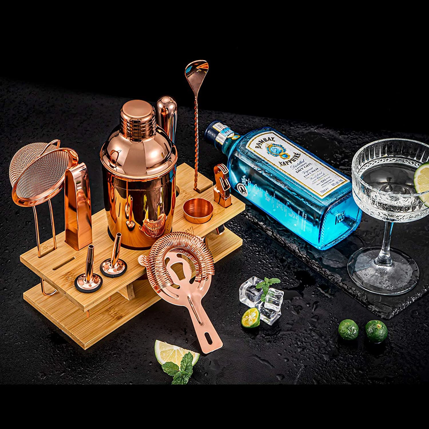 Cocktail-Shaker-Set 11-teilig mit Ständer – Kupfer CG-TJ17 by Barlife color Svart
