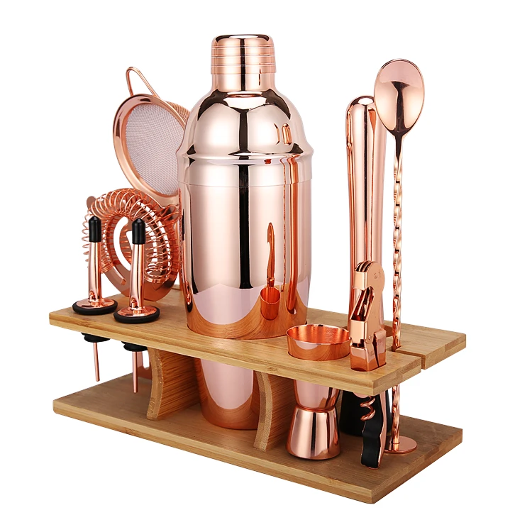 Cocktail-Shaker-Set 11-teilig mit Ständer – Kupfer CG-TJ17 by Barlife color Svart