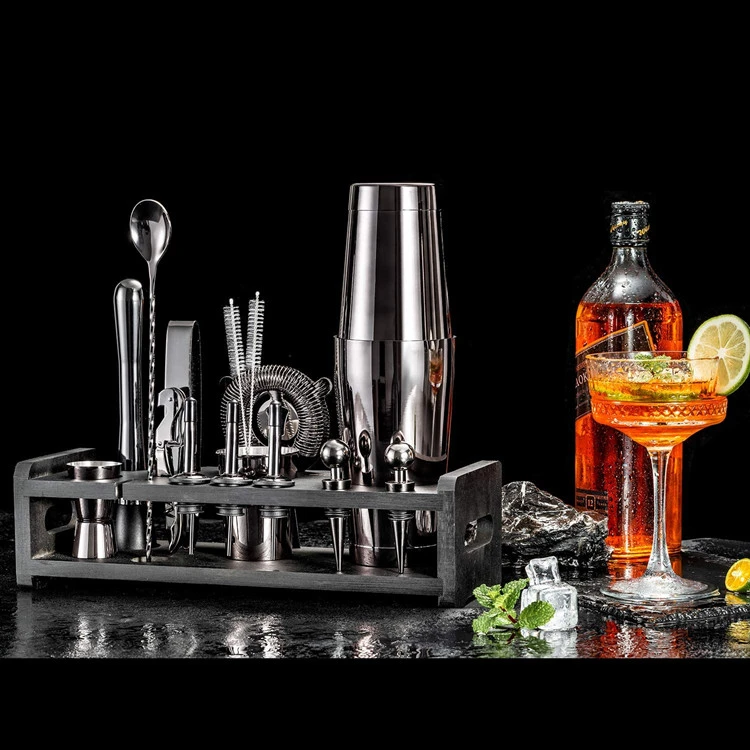 Cocktail-Shaker-Set 23-teilig mit Ständer - Gunmetal CG-TJ23-2 by Barlife color Svart