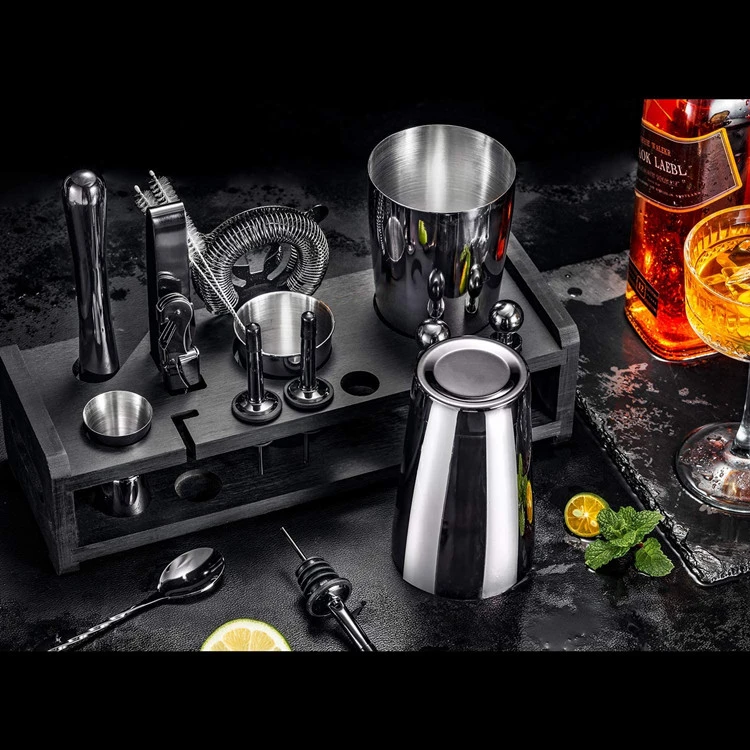 Cocktail-Shaker-Set 23-teilig mit Ständer - Gunmetal CG-TJ23-2 by Barlife color Svart
