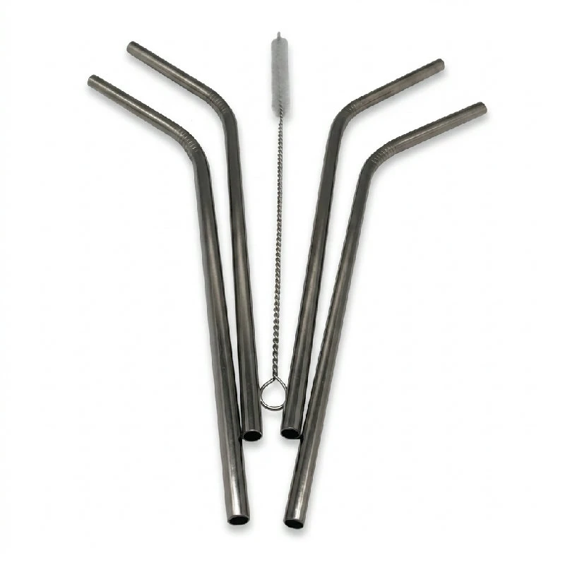 Trinkhalme gebogen 4 Stk. + 1 Bürste ST30124 by Steel-Function color Svart
