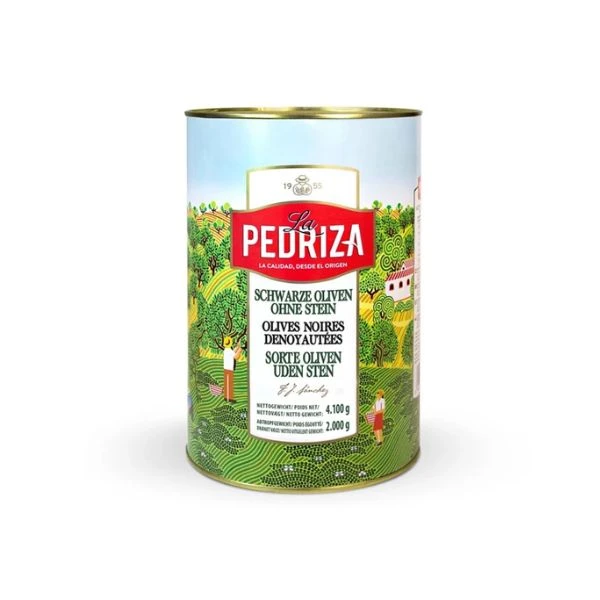 Schwarze Oliven ohne Stein Dose 4,35 kg 204393 by LA PEDRI color Svart
