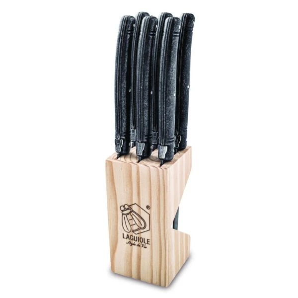 Laguiole Steakmesser Schwarz Stonewash 6er-Set Style de Vie 530103 by STYLE DE VIE color Svart