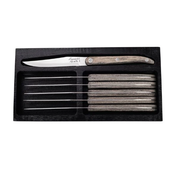 Laguiole Steakmesser-Set Grau Pakka Glatt 6er-Set Style de Vie 530402 by STYLE DE VIE color Svart