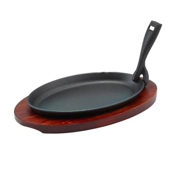 Mini-Gusseisen-Servierplatte mit Holzuntersetzer 25 x 16 cm 737-25 by Genware color Svart