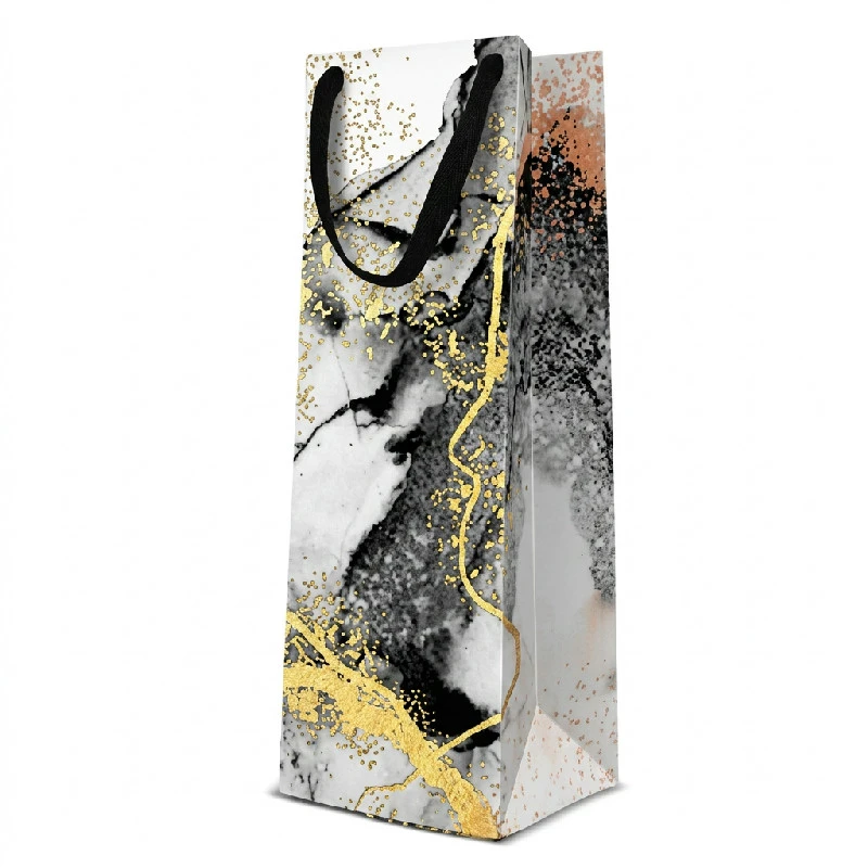 Wein-Geschenktüte PAW Marmor 12x10x37 cm AGB1022904 by Godan color Svart