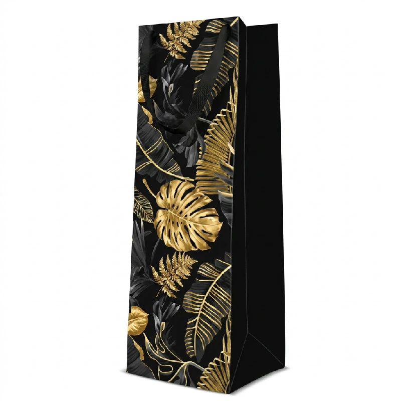 Wein-Geschenktüte PAW Goldblätter 12x10x37 cm AGB1023004 by Godan color Svart