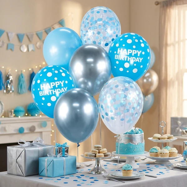 Ballon-Bouquet B&C Glædelig fødselsdag Silber und Blau 7 Stk. BB-SNH7 by Godan color Svart