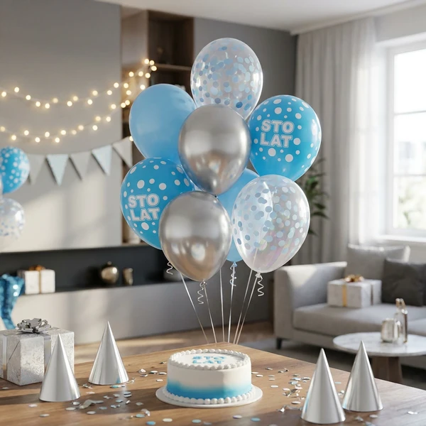 Ballonstrauß B&C Sto Lat Silber und Blau 7 Stk. BB-SNS7 by Godan color Svart