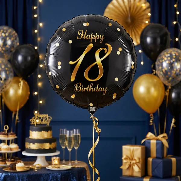 Folienballon Happy 18th Birthday Schwarz-Gold 45 cm FG-O18C by Godan color Svart
