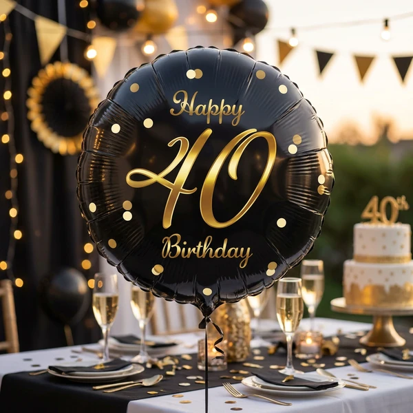 Folienballon zum 40. Geburtstag – Schwarz mit Goldaufdruck, 45 cm FG-O40Z by Godan color Svart