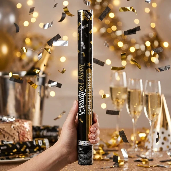 Konfettikanone B&C Gold-Silber-Schwarz Folienmix / 60 cm KP-ZSCM by Godan color Svart