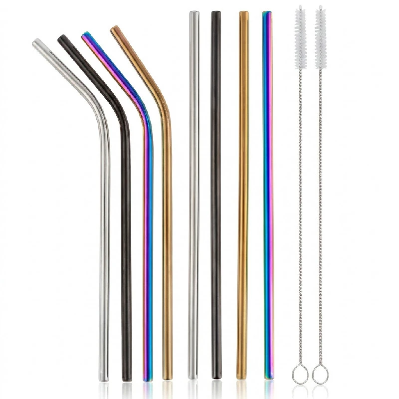 Edelstahl-Trinkhalme bunte Farben, 4 gerade, 4 gebogene & 2 Bürsten RM-MPZ8 by Godan color Svart