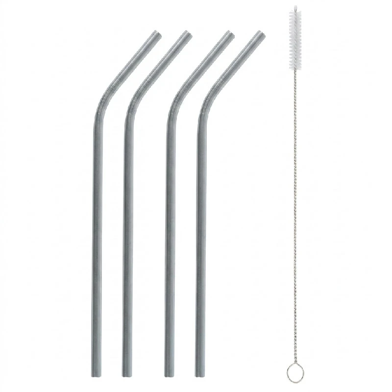 Edelstahl-Trinkhalme Silber (4 x gebogen + Reinigungsbürste) RM-SZS4 by Godan color Svart