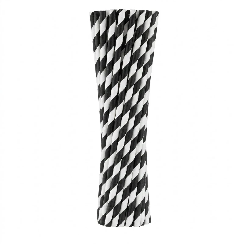 Papier-Trinkhalme schwarz gestreift 6x197 mm / 250 Stk. RP-CP25 by Godan color Svart