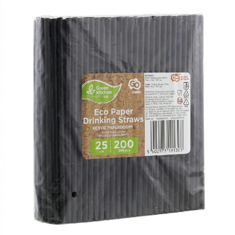 Papierstrohhalme Schwarz 8x252 mm / 200 Stk. RP-CZSH by Godan color Svart