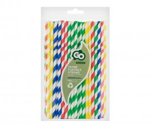 Biegbare gestreifte Papier-Trinkhalme Mix 6x200 mm 100 Stk. RP-LSTO by Godan color Svart