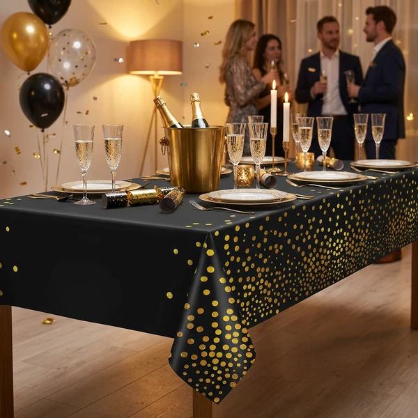 Folientischdecke B&C mit goldenen Punkten Schwarz 137x183 cm SH-OFGC by Godan color Svart