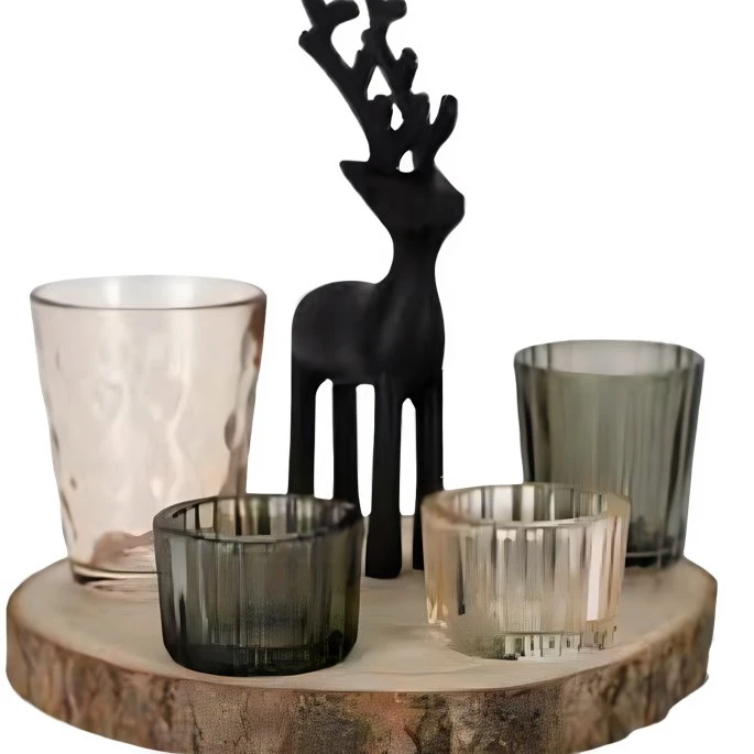 Windlichter aus Glas auf Holztablett inkl. Rentierdeko in Geschenkbox 2400447 by HAAHR & CO color Svart