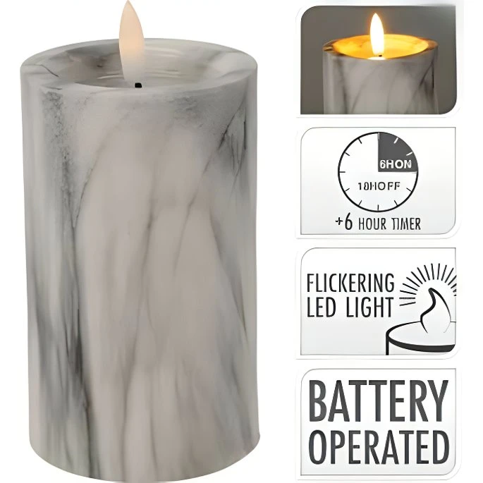 LED-Stumpenkerze grauer Marmor 3D-Flamme Ø: 7,5 x 12,5 cm 3005132 by HAAHR & CO color Grijs